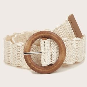 Boho Cream Circle Buckle Woven Belt
